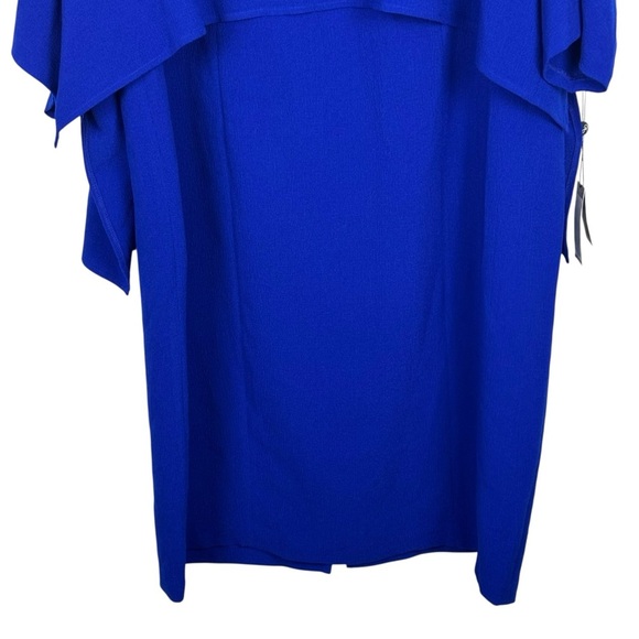 ADRIANNA PAPELL IRIS BLUE DRAPED BLOUSON SLEEVE CAPE COCKTAIL DRESS - Picture 6 of 13